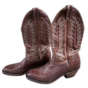 Boulet Men's Western Cowboy Boots Horse Riding Race 8064‎ Brown Leather Size 8.5